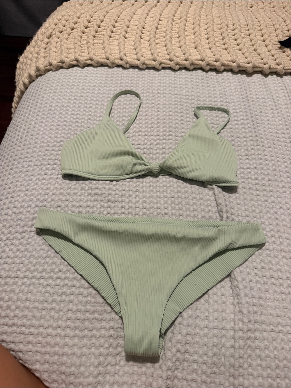 Roxy Light Green Ribbed Bikini Set
